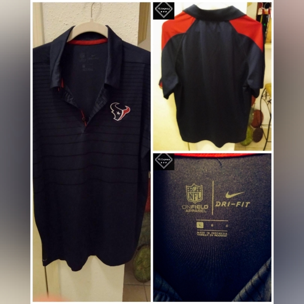 Houston Texans Genuine NFL Football Polo Shirt blue & red, - Men's L worn twice